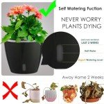 KvyusFlourish Self-Watering Pots for Indoor Plants, 6-Pack 6.7'' Self Watering Planter with Drainage Holes, Small African Violet Pots with Water Indicator, Clear Wick Pot, Black
