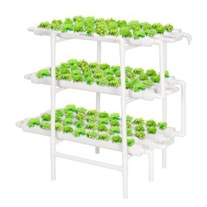 VIVOSUN Hydroponics Growing System 108 Plant Sites, 3 Layers 12 Food-Grade PVC-U Pipes Gardening System Grow Kit with Water Pump Timer, Nest Basket and Sponge for Leafy Vegetables