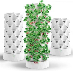 Nutraponics Hydroponics Tower - Hydroponics Growing System for Indoor Herbs, Fruits and Vegetables - Aeroponic Tower with Hydrating Pump, Timer, Adapter, Seeding Bed & Net Pots (Aqua 64)