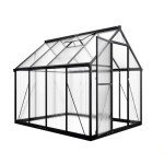 VIWAT 6x7.5 FT Greenhouse for Outdoors, Polycarbonate Greenhouse with Quick Setup Structure and Roof Vent, Aluminum Large Walk-in Greenhouse for Outside Garden Backyard, Black, VGH0607BG