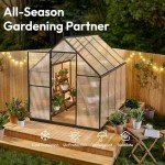 VIWAT 6x7.5 FT Greenhouse for Outdoors, Polycarbonate Greenhouse with Quick Setup Structure and Roof Vent, Aluminum Large Walk-in Greenhouse for Outside Garden Backyard, Black, VGH0607BG