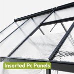 VIWAT 6x7.5 FT Greenhouse for Outdoors, Polycarbonate Greenhouse with Quick Setup Structure and Roof Vent, Aluminum Large Walk-in Greenhouse for Outside Garden Backyard, Black, VGH0607BG
