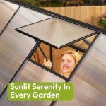 VIWAT 6x7.5 FT Greenhouse for Outdoors, Polycarbonate Greenhouse with Quick Setup Structure and Roof Vent, Aluminum Large Walk-in Greenhouse for Outside Garden Backyard, Black, VGH0607BG