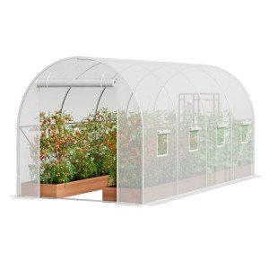 VEVOR Walk-in Tunnel Greenhouse, 14.6x6.4x6.3 ft Hoop House Greenhouse Tunnel, Plant Hot House with Galvanized Steel Frame, White PE Cover, Roll-up Zipper Door and 8 Windows for Outdoor