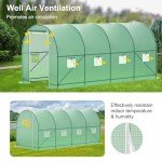 Greenhouse, 15’x7’x7’ Walk-in Greenhouse Heavy Duty Tunnel Green House with 6 Ventilated Mesh Windows & Zippered Roll-up Door, Large Plant Garden Hot House Outdoor with Reinforced Frame