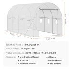 VEVOR Walk-in Tunnel Greenhouse, 14.6x6.4x6.3 ft Hoop House Greenhouse Tunnel, Plant Hot House with Galvanized Steel Frame, White PE Cover, Roll-up Zipper Door and 8 Windows for Outdoor