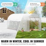 VEVOR Walk-in Tunnel Greenhouse, 14.6x6.4x6.3 ft Hoop House Greenhouse Tunnel, Plant Hot House with Galvanized Steel Frame, White PE Cover, Roll-up Zipper Door and 8 Windows for Outdoor