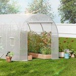 VEVOR Walk-in Tunnel Greenhouse, 14.6x6.4x6.3 ft Hoop House Greenhouse Tunnel, Plant Hot House with Galvanized Steel Frame, White PE Cover, Roll-up Zipper Door and 8 Windows for Outdoor