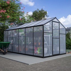 6x12 FT Polycarbonate Greenhouse, Upgraded Green House with Double Flush Door, Heavy Duty Green Houses with Rain Gutter and Ventilation Window, Walk-in Large Winter Greenhouse for Backyard, Black