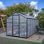 6x12 FT Polycarbonate Greenhouse, Upgraded Green House with Double Flush Door, Heavy Duty Green Houses with Rain Gutter and Ventilation Window, Walk-in Large Winter Greenhouse for Backyard, Black
