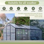6x12 FT Polycarbonate Greenhouse, Upgraded Green House with Double Flush Door, Heavy Duty Green Houses with Rain Gutter and Ventilation Window, Walk-in Large Winter Greenhouse for Backyard, Black