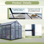 6x12 FT Polycarbonate Greenhouse, Upgraded Green House with Double Flush Door, Heavy Duty Green Houses with Rain Gutter and Ventilation Window, Walk-in Large Winter Greenhouse for Backyard, Black