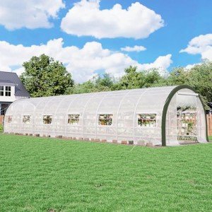 AMERLIFE 36x10x7.5 FT Large Walk-in Tunnel Greenhouse for Outdoors with Watering System 2 Zipper Doors, Heavy Duty Greenhouse Upgraded Galvanized Steel Frame 12 Vents, Green/White