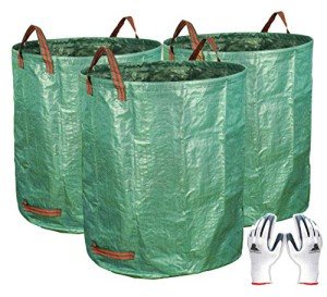 Gardzen 3-Pack 72 Gallon Yard Waste Bags, Reusable Heavy Duty Collapsible Garden Leaf Bags with Plastic Ring, Stand-Up Yard Waste Bin for Leaves, Lawn Debris & Grass Clippings