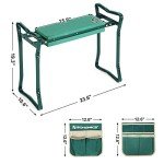 SONGMICS Garden Kneeler and Seat, Multifunctional Garden Kneeling Bench, Gardening Gifts for Women Men, Folding Gardening Stool, with 2 Tool Bags, 6-Inch Wide Kneeling Pad, Dark Green UGGK50L