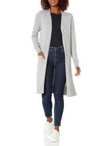 Amazon Essentials Women's Lightweight Longer Length Cardigan Sweater (Available in Plus Size), Light Grey Heather, Large