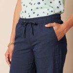 Amazon Essentials Women's Linen Blend Drawstring Relaxed Fit Wide Leg Pant (Available in Plus Size), Navy, X-Large