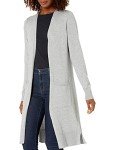 Amazon Essentials Women's Lightweight Longer Length Cardigan Sweater (Available in Plus Size), Light Grey Heather, Large