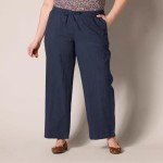 Amazon Essentials Women's Linen Blend Drawstring Relaxed Fit Wide Leg Pant (Available in Plus Size), Navy, X-Large