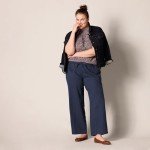 Amazon Essentials Women's Linen Blend Drawstring Relaxed Fit Wide Leg Pant (Available in Plus Size), Navy, X-Large