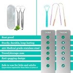 GuruNanda Tongue Scraper for Adults (2 Pack) with Travel Case, 420 Medical-Grade 100% Stainless Steel Tongue Cleaner, Aids in Fresh Breath & Oral Care