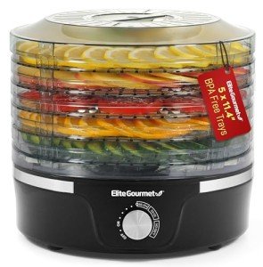 Elite Gourmet EFD319 Food Dehydrator, 5 BPA-Free 11.4" Trays Adjustable Temperature Controls, Jerky, Herbs, Fruit, Veggies, Dried Snacks, Black