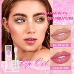 BANGFENG Magic Color Changing Moisturizing Lip Glow Oil Plumping Glimmer Glow Lipstick, Hydrating Lip Gloss Lip Balm Transparent Lip Care, Long Lasting Moisturizing Non-sticky Fresh Texture Lip Oil