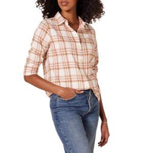 Women's Lightweight Plaid Flannel Shirt - Ecru Pink