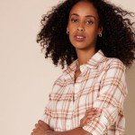 Women's Lightweight Plaid Flannel Shirt - Ecru Pink