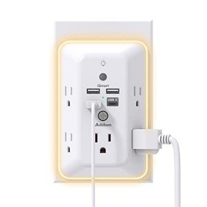 5-Outlet Surge Protector with USB and Night Light