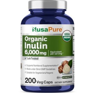 NusaPure Organic Inulin Powder Veggie Capsules, 200ct