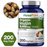 NusaPure Organic Inulin Powder Veggie Capsules, 200ct