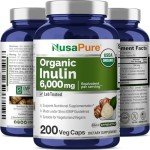 NusaPure Organic Inulin Powder Veggie Capsules, 200ct