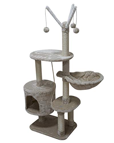 MIAO PAW 7BCat Tree Tower Condo Sisal Post Scratching Furniture Activity Center Play House Cat Bed Beige