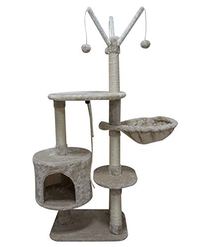MIAO PAW 7BCat Tree Tower Condo Sisal Post Scratching Furniture Activity Center Play House Cat Bed Beige