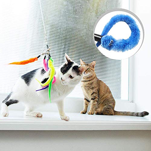 MAIYU Cat Wand Toy Replacement Refill, 6 Colors Cat Worm Toy, Assorted Teaser Refills with Bell for Cat Kitten (12 PCS)