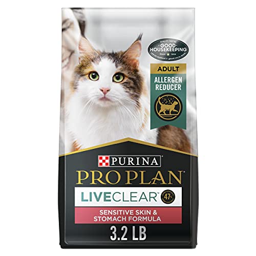 Purina Pro Plan Sensitive Stomach, Sensitive Skin Dry Cat Food, LIVECLEAR Sensitive Skin & Stomach Turkey & Oatmeal - 3.2 lb. Bag