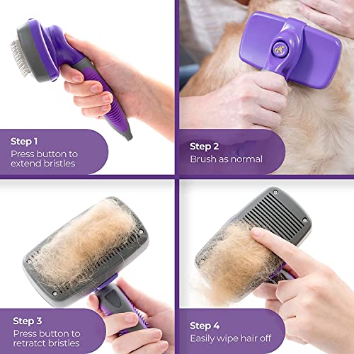 Hertzko Self Cleaning Slicker Brush  Gently Removes Loose Undercoat, Mats and Tangled Hair  Your Dog or Cat Will Love Being Brushed with The Grooming Brush