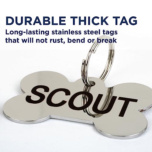 GoTags Stainless Steel Pet ID Tags, Personalized Dog Tags and Cat Tags, up to 8 Lines of Custom Text Engraved on Both Sides, in Bone, Round, Heart, Bow Tie, Flower, Star and More (Bowtie, Regular)