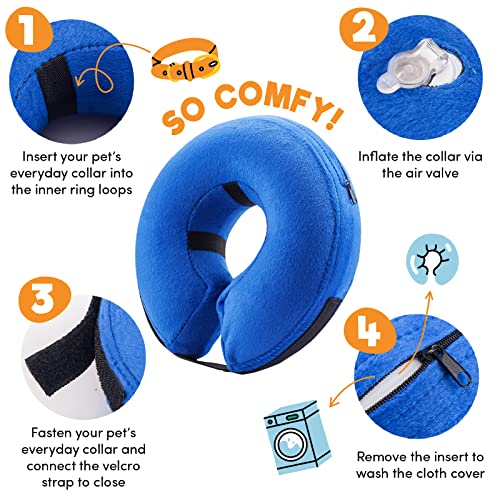 BENCMATE Protective Inflatable Collar for Dogs and Cats - Soft Pet Recovery Collar Does Not Block Vision E-Collar (X-Small, Blue)