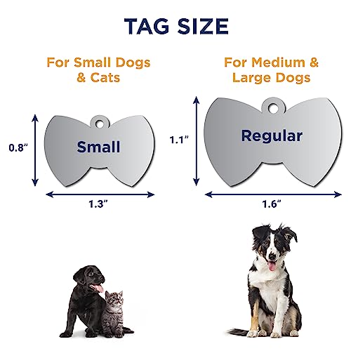 GoTags Stainless Steel Pet ID Tags, Personalized Dog Tags and Cat Tags, up to 8 Lines of Custom Text Engraved on Both Sides, in Bone, Round, Heart, Bow Tie, Flower, Star and More (Bowtie, Regular)