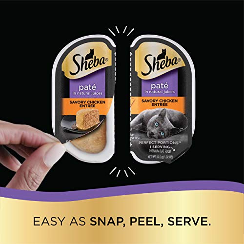 SHEBA PERFECT PORTIONS Soft Wet Cat Food Paté Savory Chicken Entrée and Roasted Turkey Entrée Multipack, Easy Peel Twin-Pack Trays, 48 Count