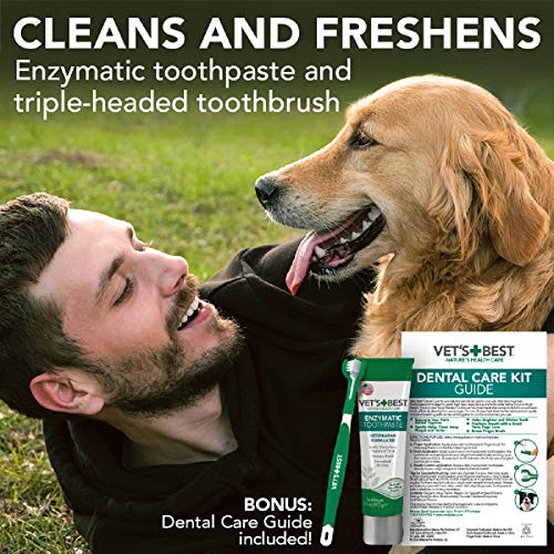 Vets Best Dog Toothbrush and Enzymatic Toothpaste Set | Teeth Cleaning and Fresh Breath Kit with Dental Care Guide| Vet Formulated