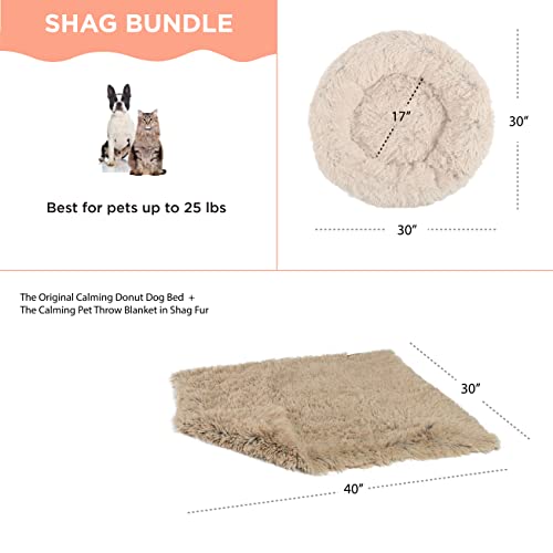 Best Friends by Sheri Bundle Savings - The Original Calming Shag Donut Cuddler Dog Bed in Small 23"" x 23"" and Pet Throw Blanket in 30"" x 40"", Taupe. (BND-DBT-SHG-TAU-23SM)