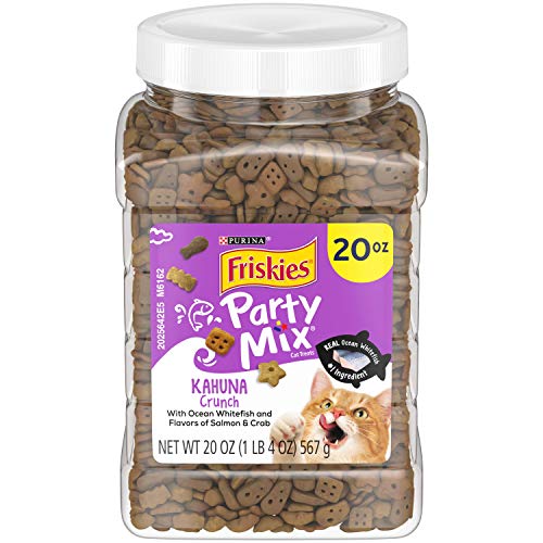 Purina Friskies Party Mix Kahuna Crunch, Chicken, Salmon & Crab Flavors, 20-Ounce Canister, Pack of 1