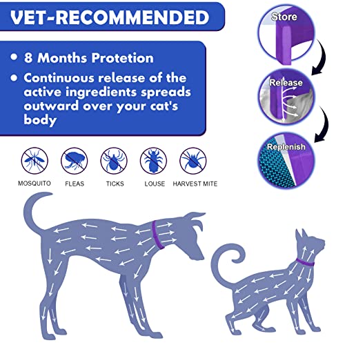 Purple Flea and Tick Collar for Cats & Kittens, Cat Flea Collar 2 Pack Made with Plant Based Essential Oil, 8-Month Natural Flea and Tick Prevention Treatment and Protection