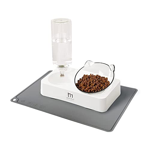 Marchul Tilted Cat Food Bowl with Feeding Mat