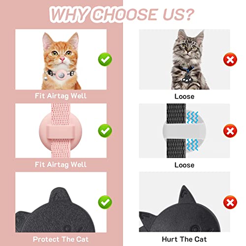 Apple Airtag Cat Collar Set, Reflective & Adjustable (Pink)