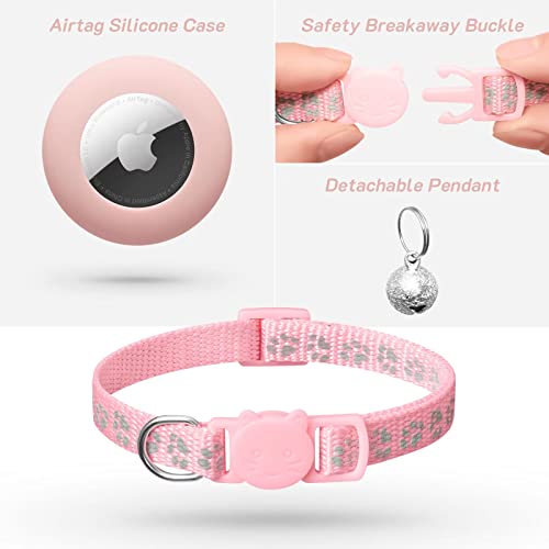 Apple Airtag Cat Collar Set, Reflective & Adjustable (Pink)