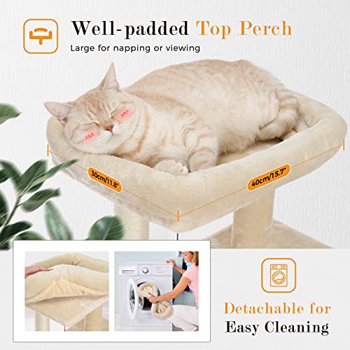 PAWZ Road Cat Tree Luxury Cat Tower with Double Condos, Spacious Perch, Fully Wrapped Scratching Sisal Posts and Replaceable Dangling Balls Beige